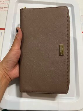 kate spade Saffiano Zip-Around Large Wallet in Mauve Taupe